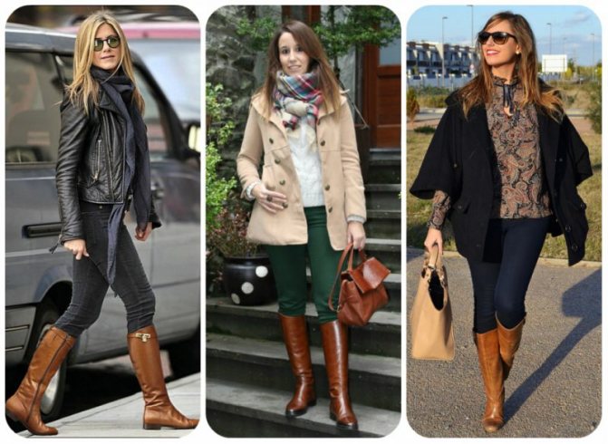 Лук с коричневыми сапогами