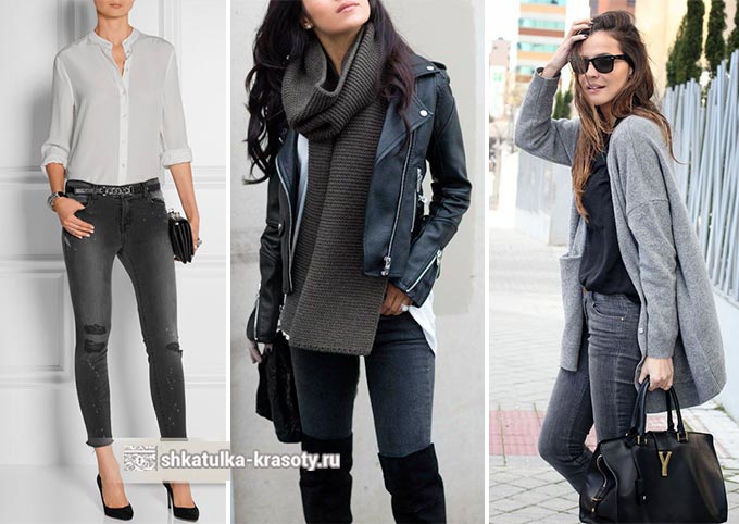 С чем носить серые джинсы (светлые, темные) - фото 2021