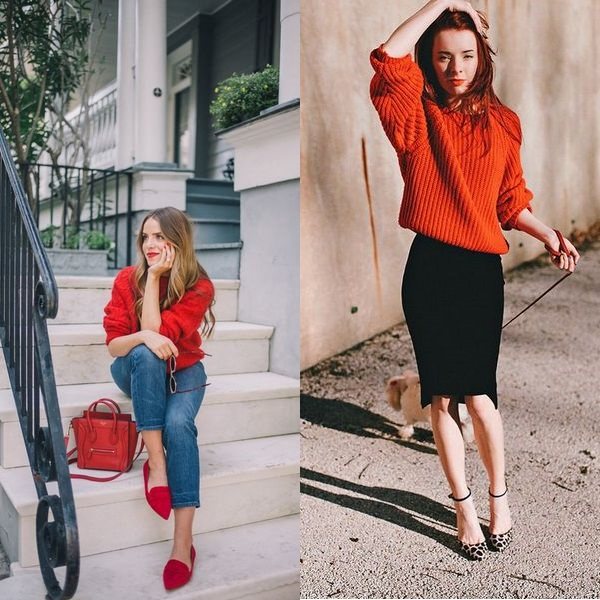 :Женский красный свитер фото